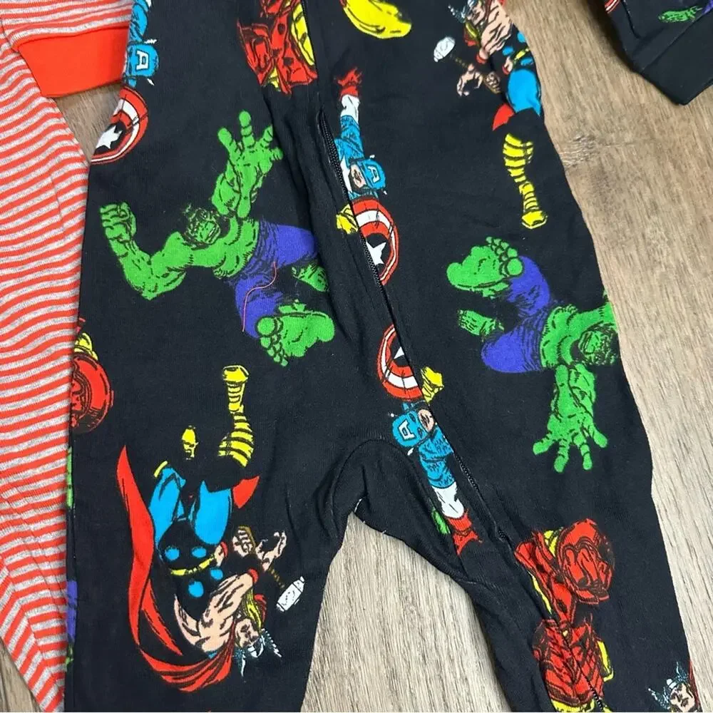 NWT! Marvel Superhero Kids One Piece Pajama Bundle, Sleepers, Hulk, Iron Man, 6m